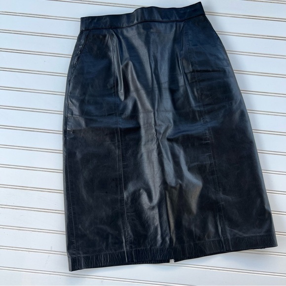 Wilson’s Leather Vintage Pencil Skirt size 10 Black Pockets Split Button & Zip - Picture 3 of 16